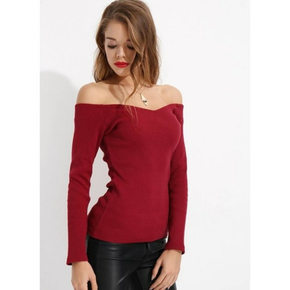 Bambina Mia Burgundy Sweetheart Off Shoulder Top EUC